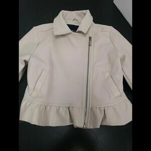 Girls‎ Limited Too White Faux Leather Biker Jacket Ruffle Trim Bottom Sz 5/6